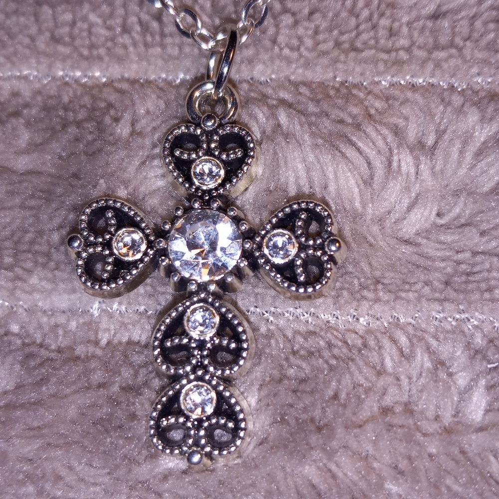 Handmade Rhinestone Cross Necklace